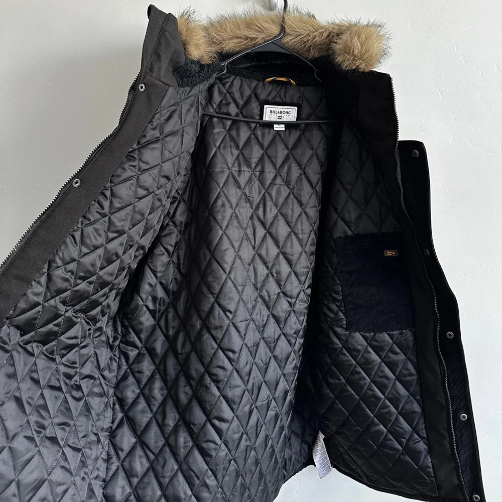 Billabong Men’s Olca Faux Fur Hood Heavyweight Black Jacket Size XL